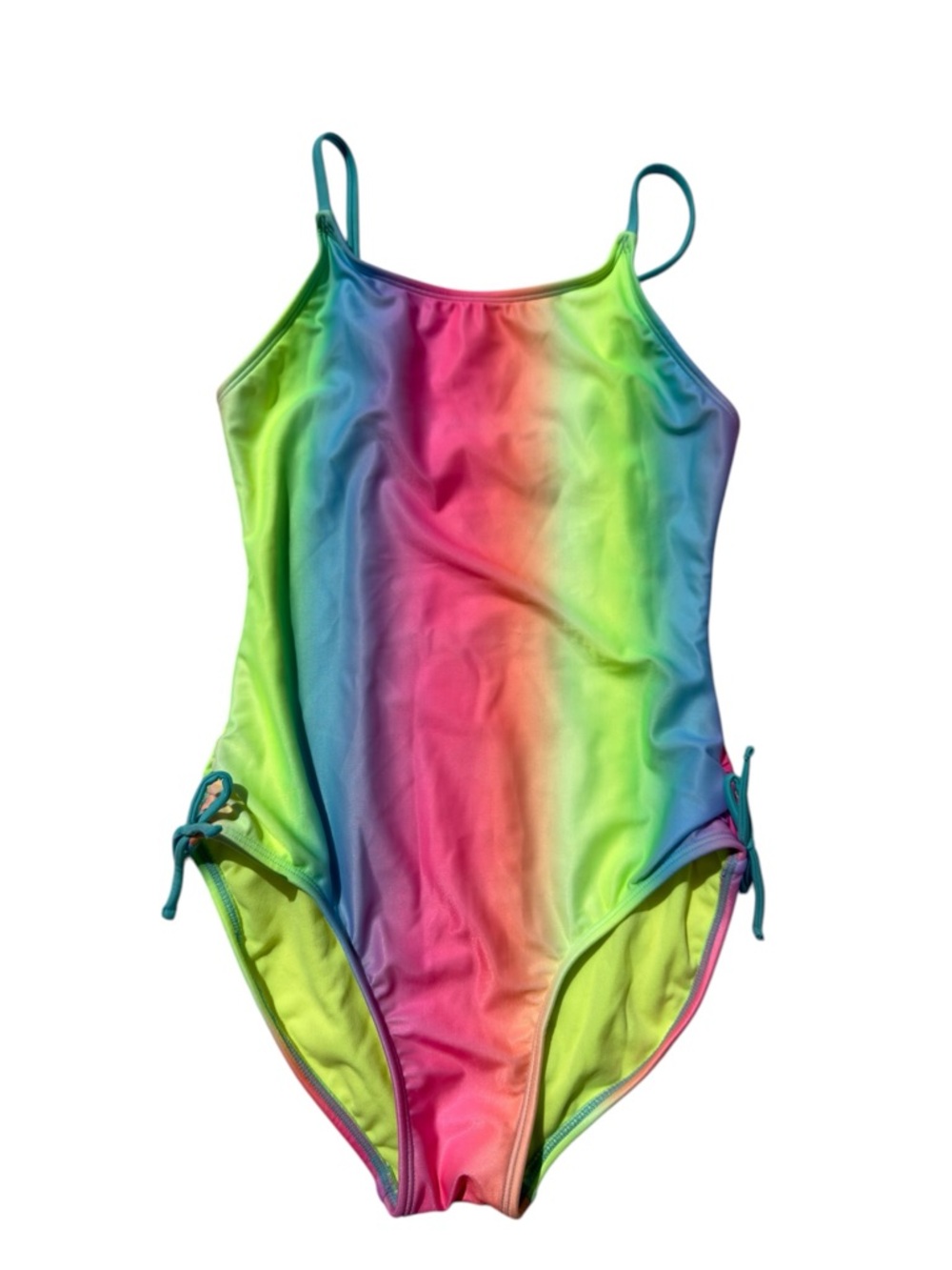 Girls Cat & Jack Rainbow Ombre One Piece Swimsuit XL 14/16 Adjustable Straps